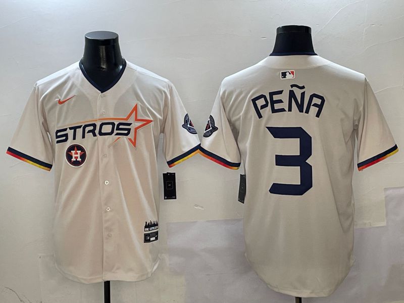 Men Houston Astros #3 Pena Cream Three generations Joint Name 2025 Nike MLB Jersey style 4118